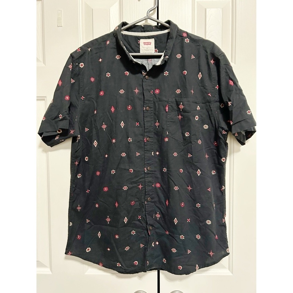 Levi's Black Short-Sleeve Button-Up Shirt XL Southwestern 100% Cotton - Picture 2 of 5